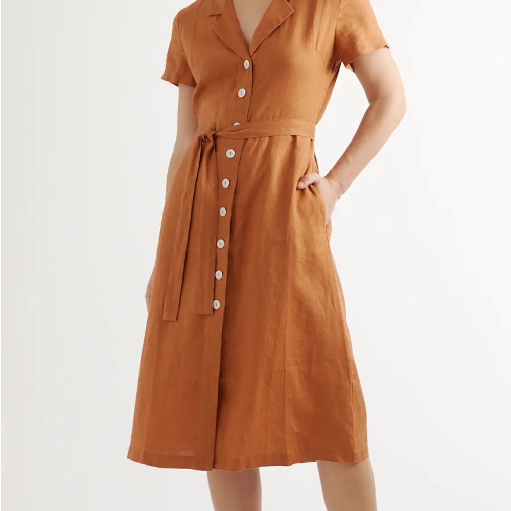 Quince Terracotta Line  Button-Down Midi Dress